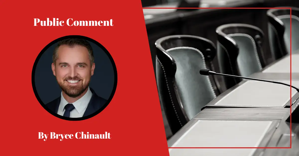 Director of External Affairs Bryce Chinault testifies in opposition against the proposed ban of gas-powered vehicles by 2035